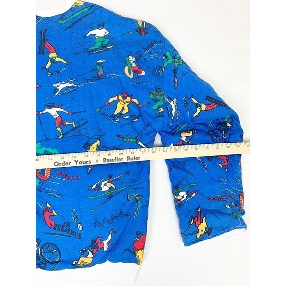Vintage Reversible Sweatshirt Ski Snow Skiing Sports Cartoon Art  All Over Print - Picture 8 of 9